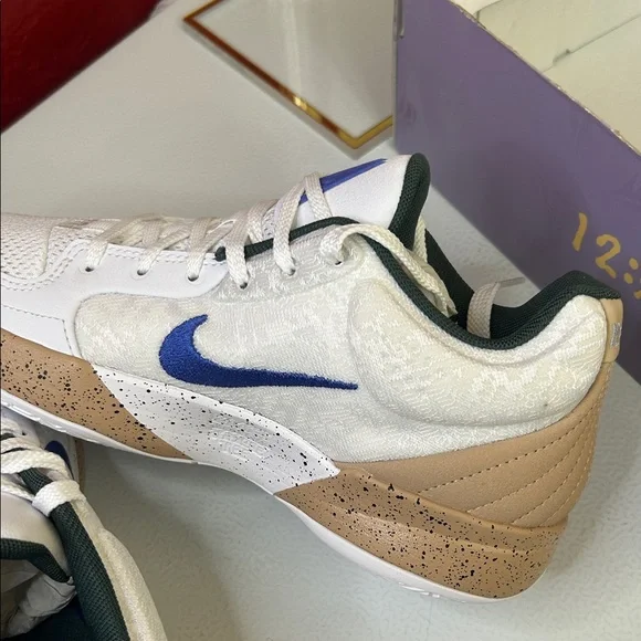 Nike White Sneakers with Blue Swoosh and Tan Details - Picture 6 of 7